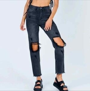 Princess Polly High Rise Straight Leg Destructed Jeans Size 6